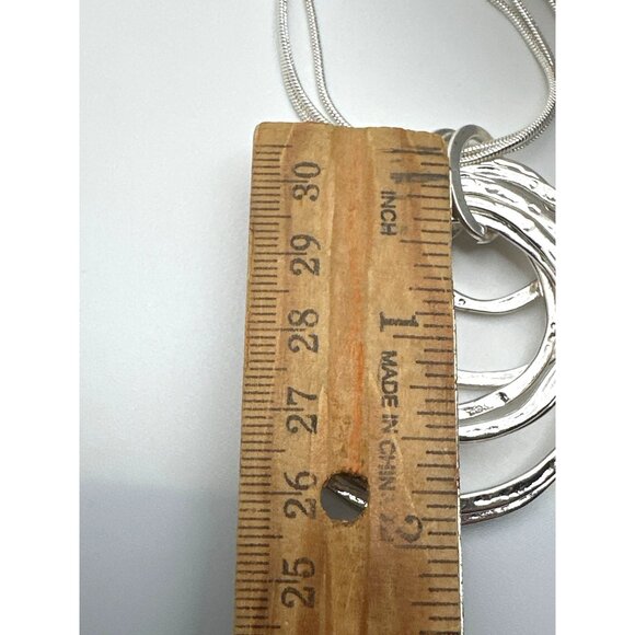 Layered Silver-Tone Textured Circle Pendant Necklace Multi Chain Minimalist - Picture 8 of 10